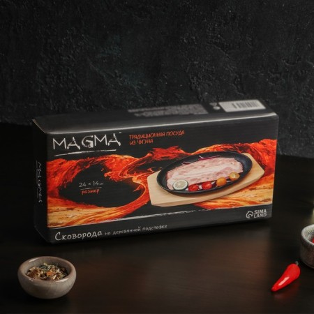 Cast -iron pan on the wooden stand Magma "Oval", 24 × 14 × 2 cm, black color-4