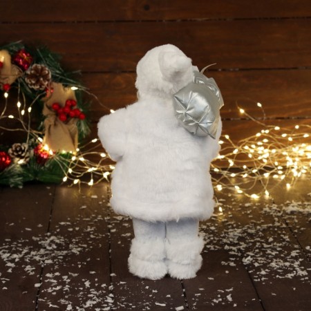 Santa Claus "in a white fur coat, with a flashlight and gifts" 30 cm-6