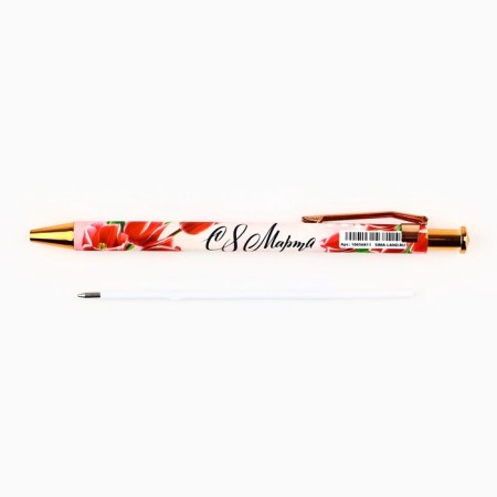 Automatic ballpoint pen “The most beautiful, from March 8”, plastic, 0.7 mm, blue paste-2