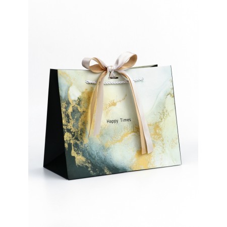 Gift laminated "marble", blue with a bow, 25 x 20 x 12 cm-1