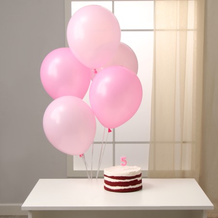 Set of candle in cake + 5 balls, number 5, pink