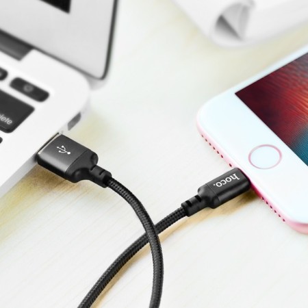 Hoco X14, Lightning cable - USB, 2.4 A, 1 m, fast charging, nylon braid, black-8