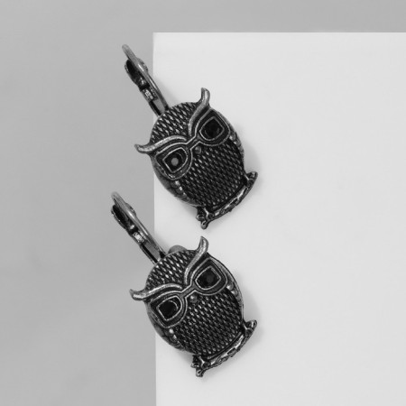 Earrings "Bird" Eagle Lean on a branch, black color in black silver-1