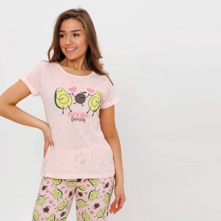 Female homemade set (T -shirt/Bridges), peach color, size 44-12
