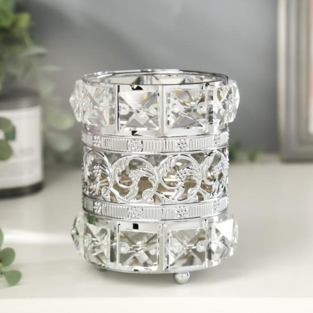 Summary metal, glass for 1 candle "Crystals and flowers" silver 11.5x10x10 cm-1