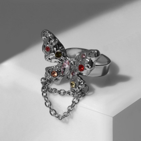 Ring "Butterfly" with a chain, color in silver, dimensionless-5