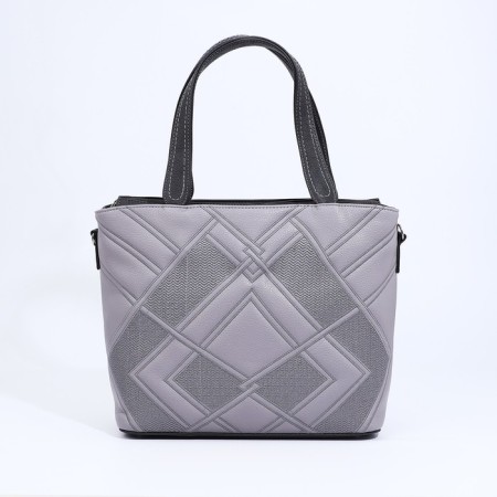 Bag "Golden Rain" with a zipper, 2 outer pockets, a long belt, color gray color