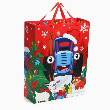 New Year. Gift package, 31x40x11.5 cm, blue tractor-1