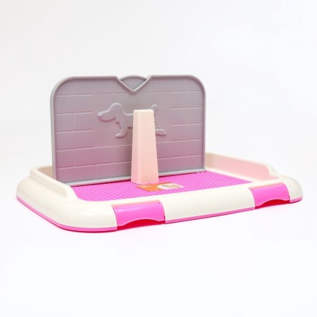 Dog toilet 46.5 x 35.5 x 5.5 cm, with a wall, a removable grate and a column, pink-1