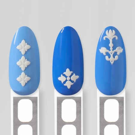 Nail stickers "monogram", voluminous, white color-3