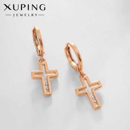 Earrings with rhinestones Xuping Cross blindness, white color in pink gold