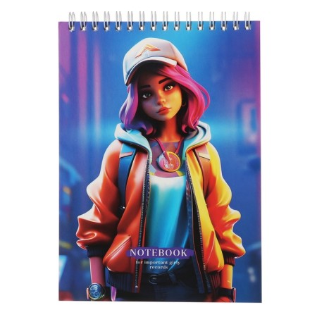 Notepad A5, 60 sheets in a cage on the crest Important Girl, cover coated cardboard, hard substrate, mix-3