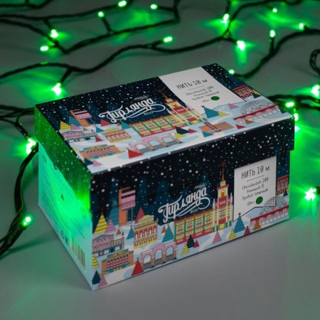 Garland “thread” 10 m, IP44, dark thread, 100 LED, green glow, 8 modes, 220 V-2