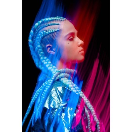 Zumba Kanecalon is three-colored, corrugated, 60 cm, 100 g, blue/purple/light pink (#cy22)-5