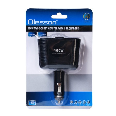 The cigarette lighter branch of 2 slots and 1 USB, with backlight, 100 watts-4