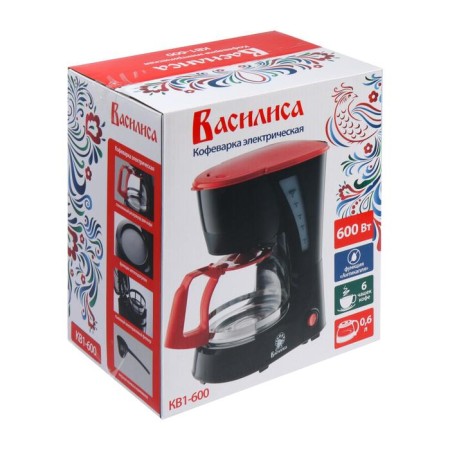 Vasilisa Coffee machine kV1-600, drip, 600 watts, 0.6 l, black and red-8