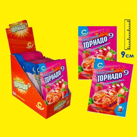 Soluble drink with the taste of strawberries "Fruit Thornado", 9 g