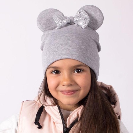 Two-layer hat "Mouse", color gray/bow, size 50-54