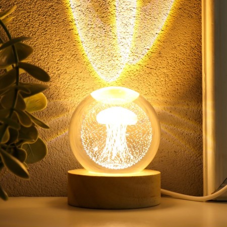 Souvenir glass backlight "Medusa" d = 6 cm stand wood, usb 6.5x6.5x7.5 cm