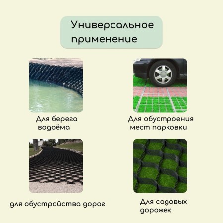Georegation 16.9 m² (2.6 × 6.6 m), cell 23 × 23 × 15 cm, diagonal 33 cm, thickness 1.2 mm-2