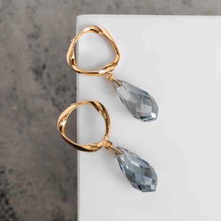 Earrings with SIA rhinestones, blue color in gold-1