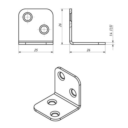 Furniture corner, 26x26x25x1.5 mm, zinc, in package 800 pcs.-1