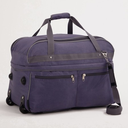 Road bag on wheels, a lightning department, with an increase, 2 outer pockets, a long belt, the color is gray