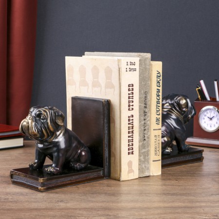 Black bulldogs books with gold set 2 pieces 14x15.5x9 cm