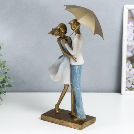 Polystone souvenir "In love pair under an umbrella" Blue-and-white gradient 37.5/31x8.5x15 cm-3