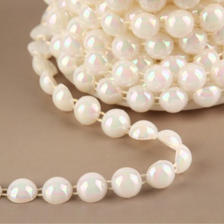 Pearls on threads, with holography, flat, 10 mm, 9 ± 1 m, white color-1