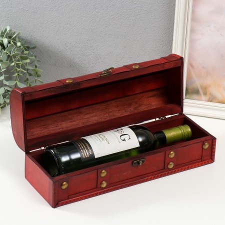 Casket Wood for a bottle "with rivets" red-brown 11x34x12.8 cm-3