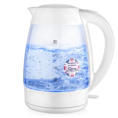 Electric kettle Brayer 1024BR-BK, glass, 2 l, 2200 watts, white