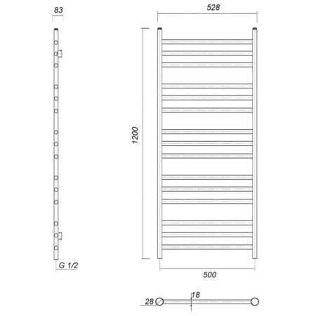 Domoterm water heated towel rail "Medea" P15, 500x1200 mm, bronze-2