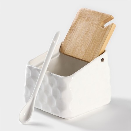 Porcelain Bank for bulk products with a spoon Bellatenero, 950 ml, white color-3
