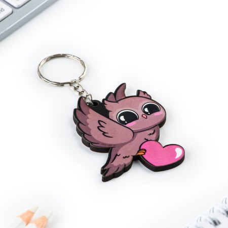 Key keychain "Wooden" owl with heart ", 4.4 x 6.3 cm-2