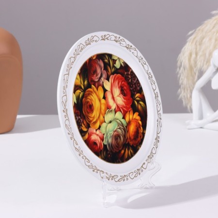 Panel-melting "Zhostovo", white, d = 20 cm, lacquer miniature-1
