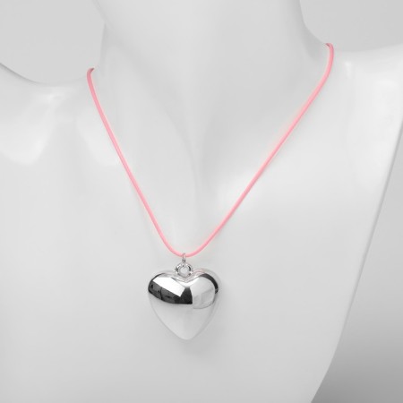 Pendant on the cord "Heart" voluminous, color silver with pink, 30+5 cm-4