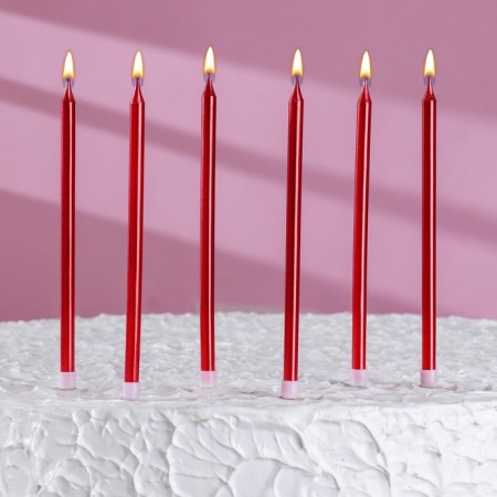 Candles in the cake "Royce", 6 pcs, high, 12.5 cm, ruby ​​metallic-5