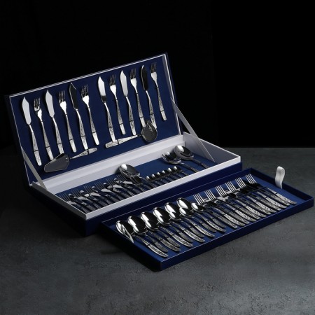 Set of dining room "Uralochka", 60 items, thickness 2 mm, decorative box, silver color