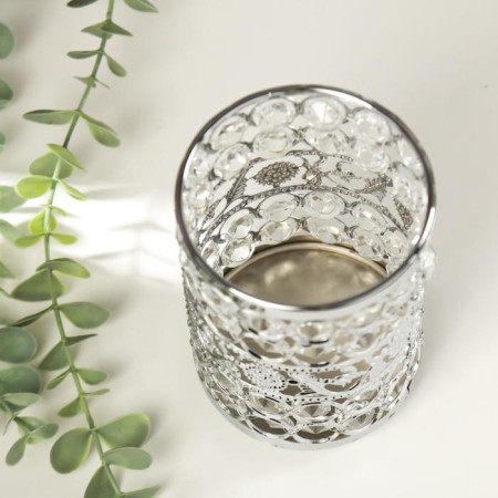 Summary metal, glass for 1 candle "Crystals and sunflowers" silver 13x9x9 cm-2