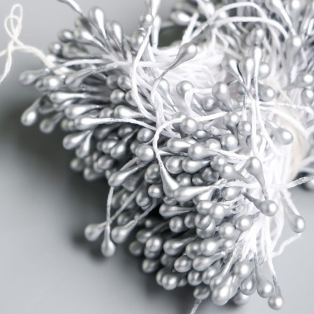Stamens for flowers "droplets of gloss silver" set 300 pcs length 6 cm-2