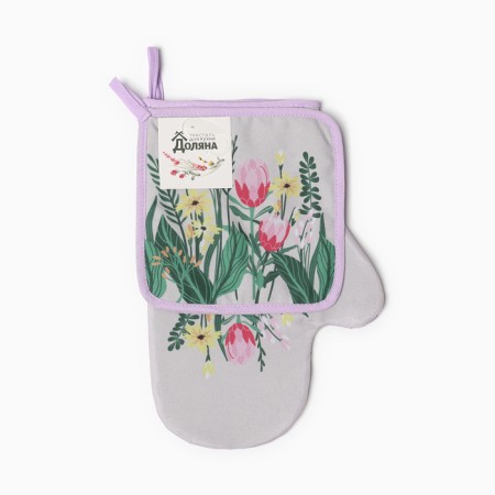 Set of kitchen. Dolyana "Bouquet": mittens 20x28 cm, severity 17x17 cm, 35% HL, 65% PE-5