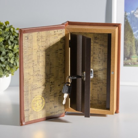 Safe-book wood leather golden eyelid 21x13x5 cm-2