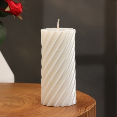 Candle-cylinder "Spiral", 5x10 cm, pearl, 6 hours