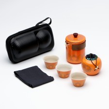 A set for a tea ceremony of 5 items, 3 persons, a cup of 46 ml, a kettle 250 ml, orange