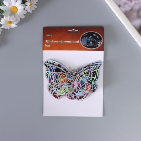Stick paper, plastic "butterflies on Halloween" silver set 12 pcs-2