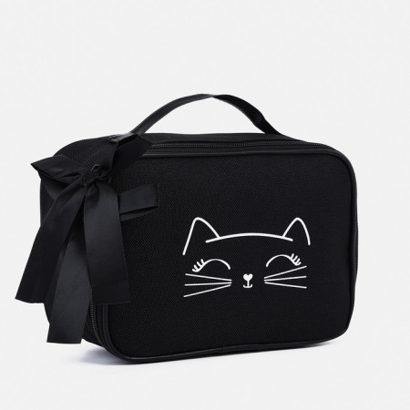 Cosmetic bag with a zipper, with a lining, black color