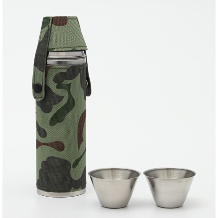 Alcohol flask, stainless steel, gift, 300 ml, with 3 piles of 30 ml
