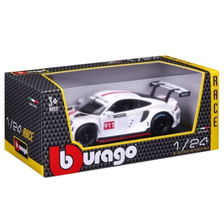 Racing machine BBURAGO Porsche 911 RSR, DIE-CAST, 1:24, White color, opening doors-12