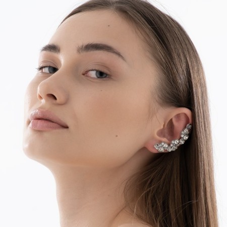 Earring "Kaff" rhinestones with rhinestones, white color in silver-1